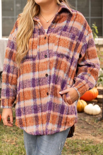 Plus Size Plaid Buttoned Long Jacket