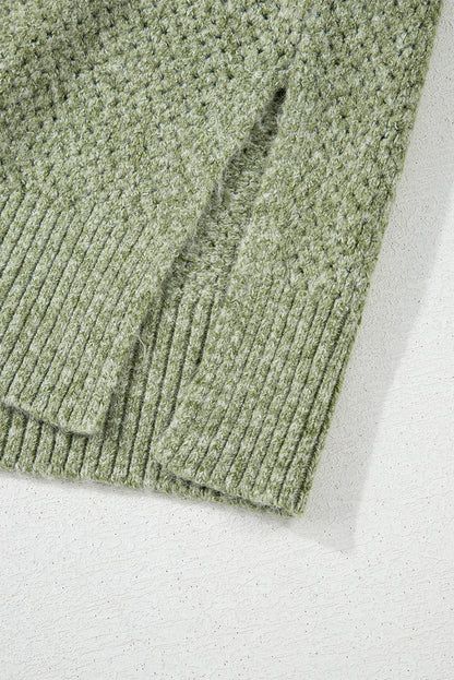 Solid Eyelet V-Neck Drop Shoulder Sweater