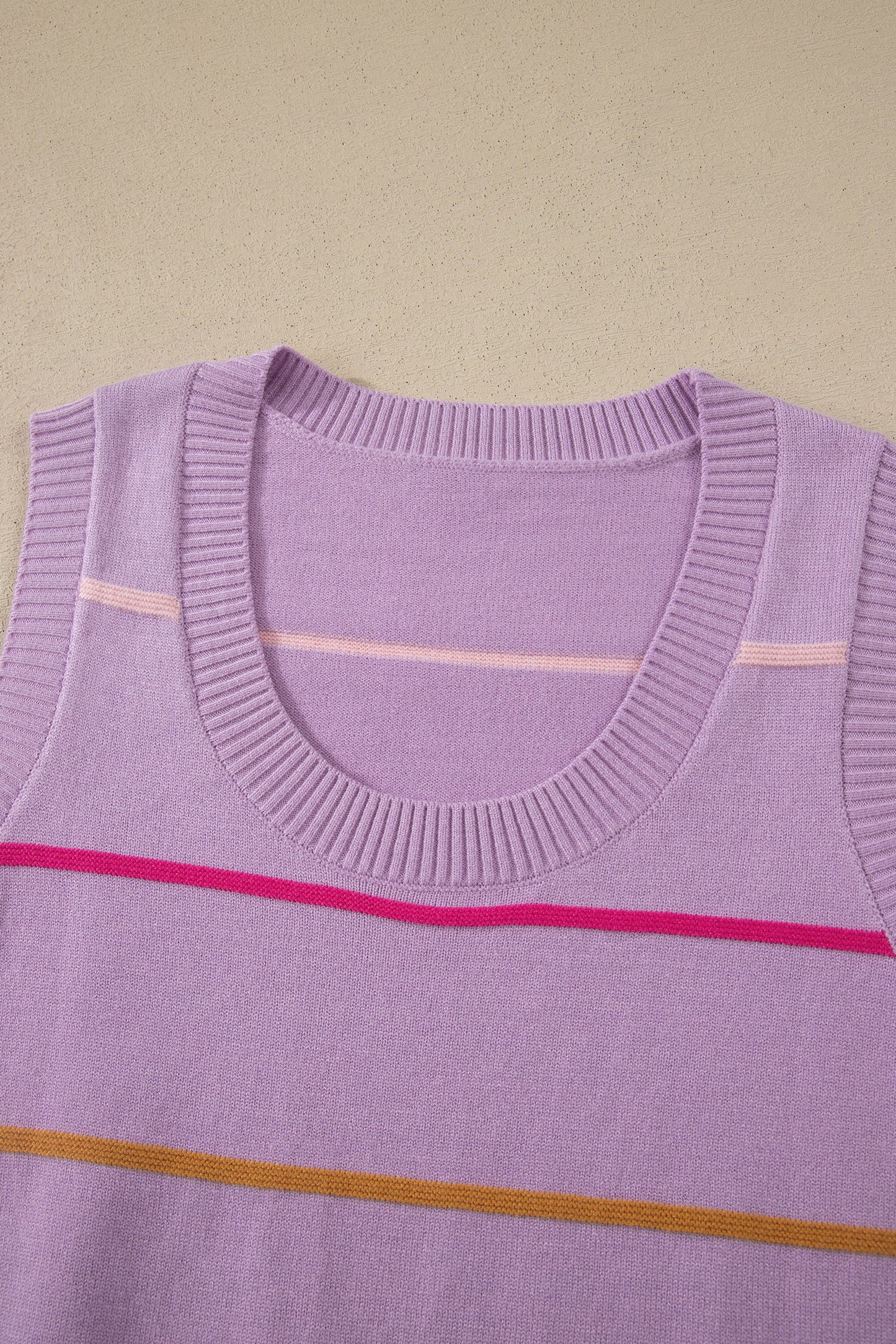 Stripe Ribbed Trim Sleeveless Sweater Knit Tank