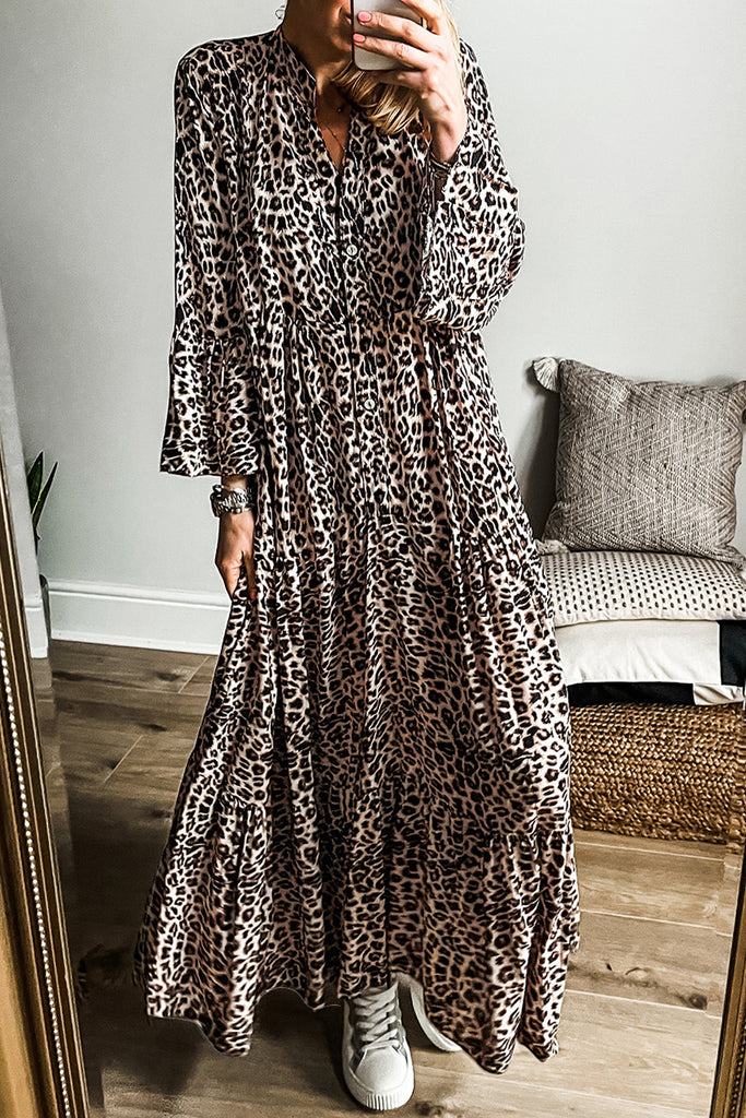 Leopard Wide Sleeve Maxi Dress