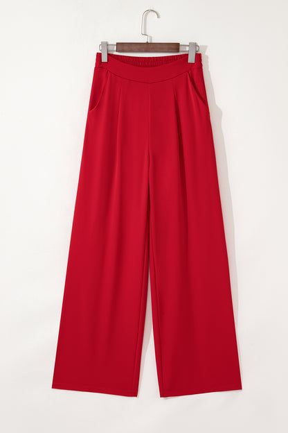 Solid Pleated Pull-On Straight Leg Pants