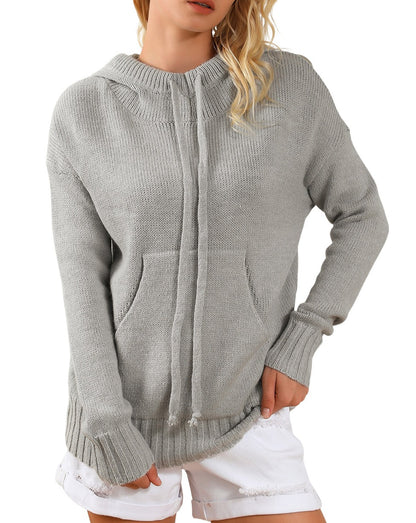 Cowl Neck Drawstring Hooded Sweater