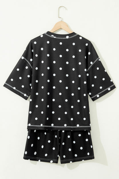 Polka Dot Loose Tee & Drawstring Shorts Set