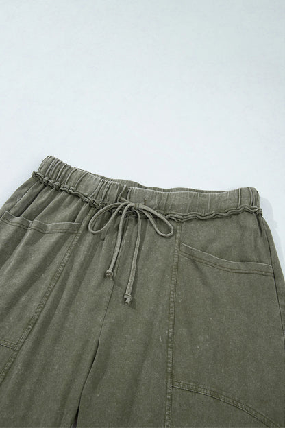 Mineral Wash Seam Detail Flare Leg Drawstring Pants