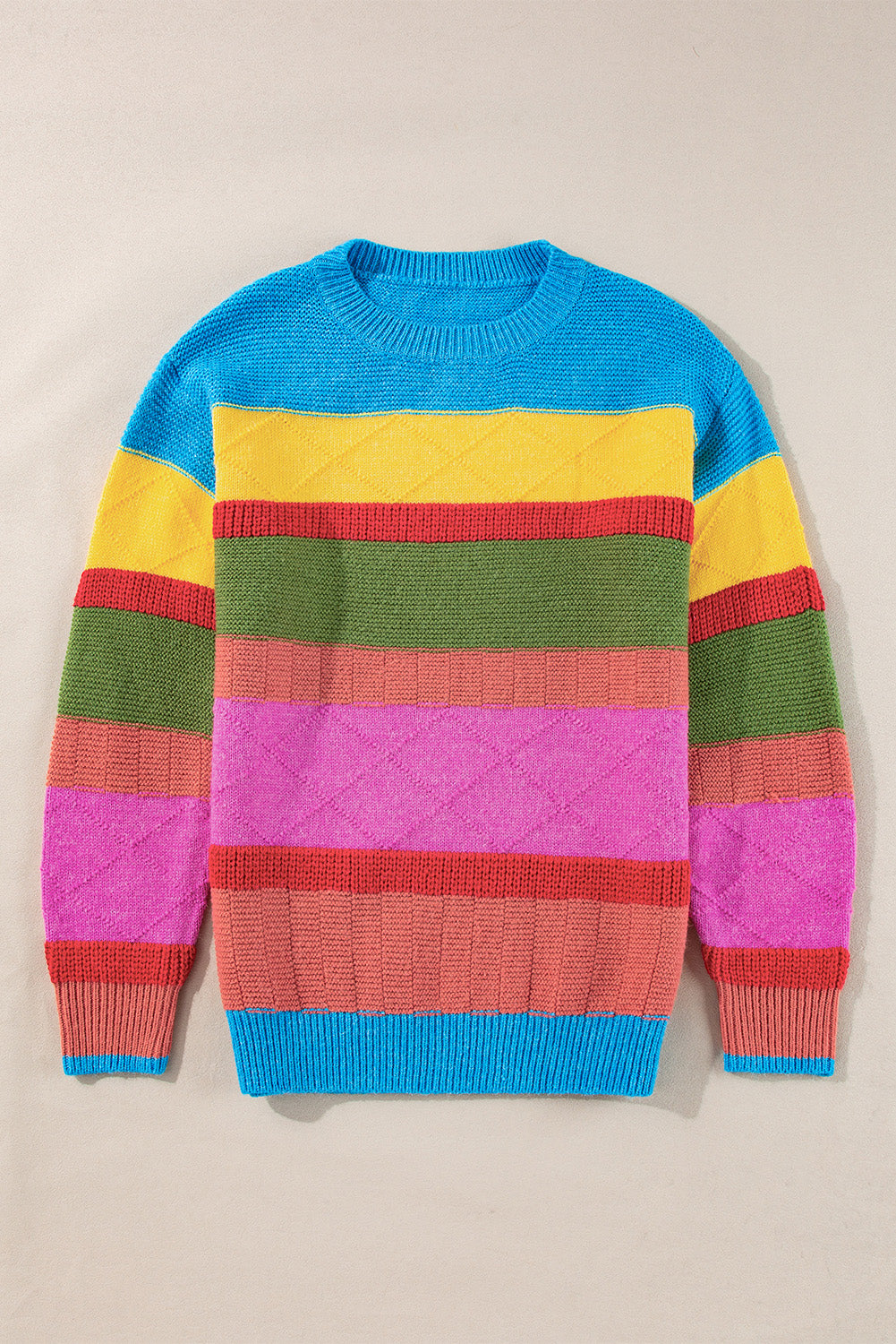 Colorblock Texture Drop Shoulder Sweater