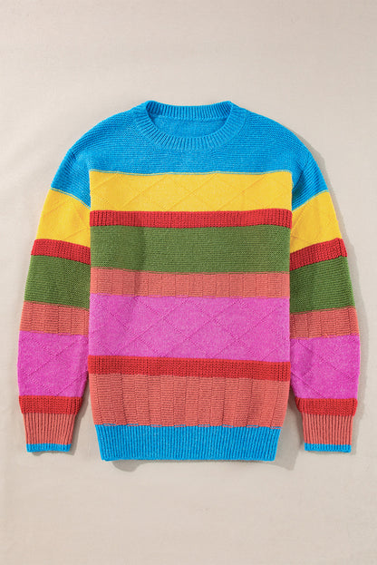 Colorblock Texture Drop Shoulder Sweater