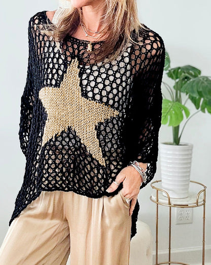 Star Crochet 3/4 Sleeve Sweater Top