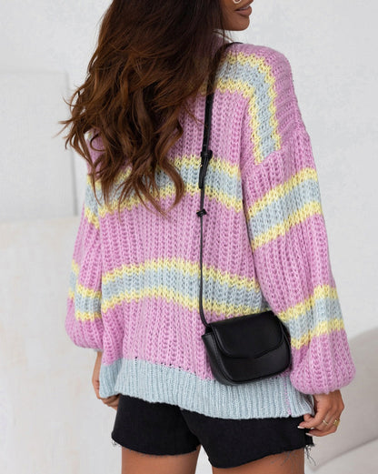 Stripe Open Front Sweater Cardigan