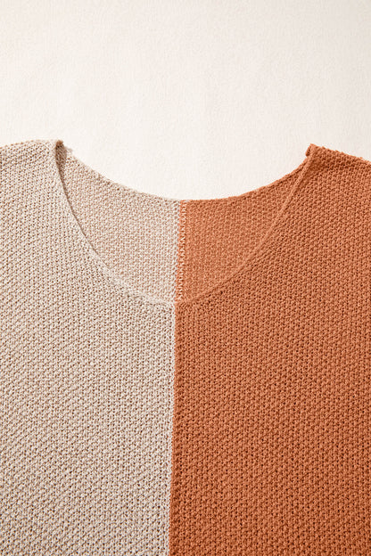 Colorblock Knit V-Neck Sweater