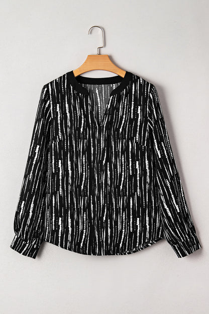 Abstract V-Neck Long Sleeve Blouse
