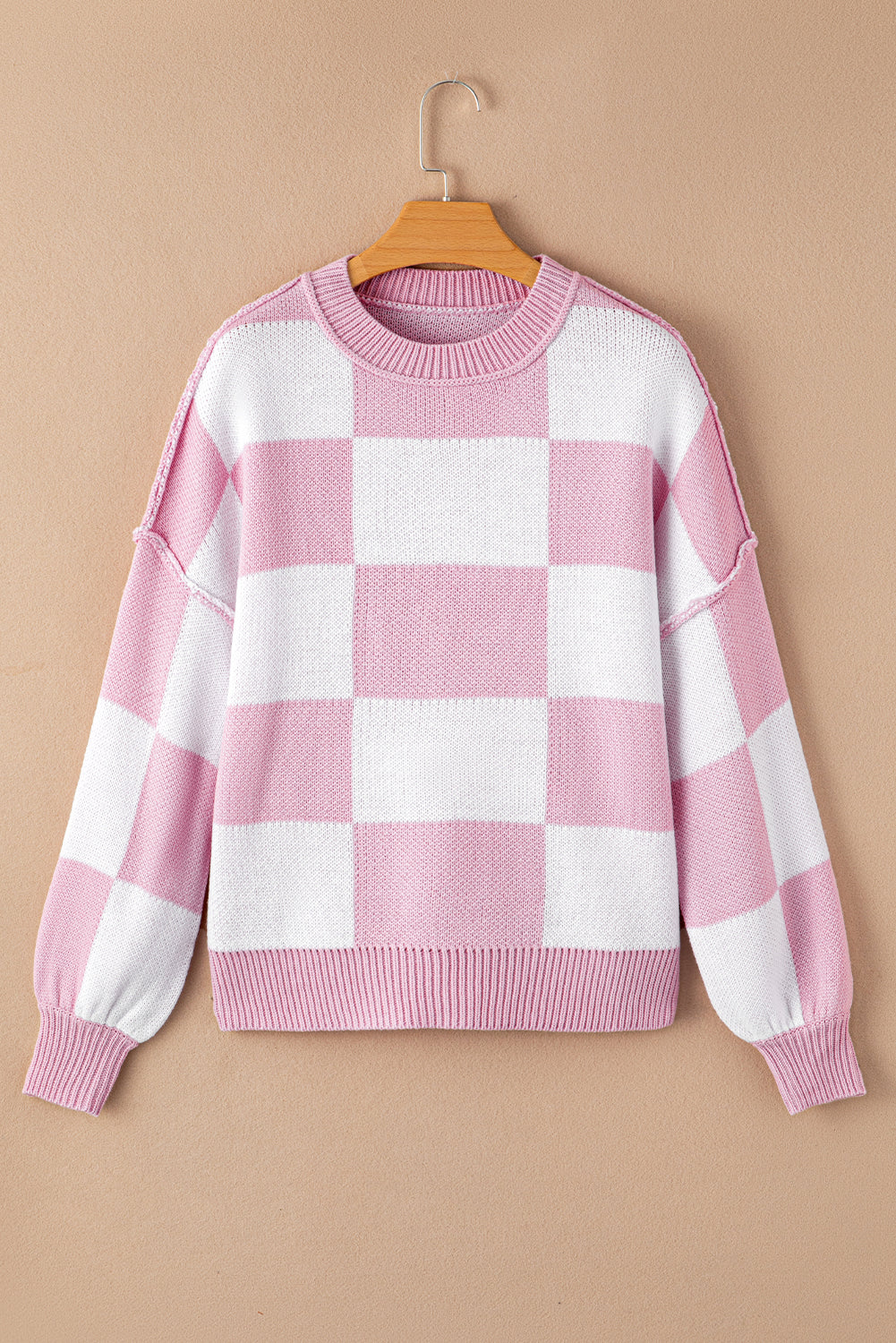 Checker Reverse Seam Crewneck Sweater