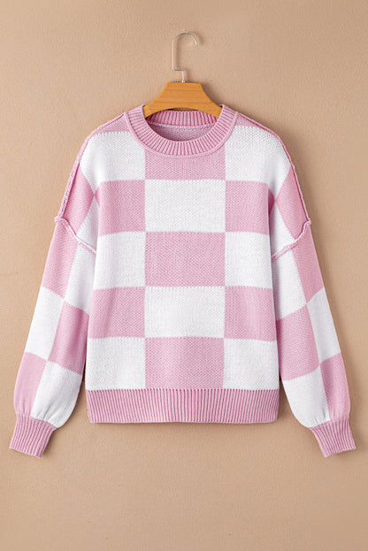 Checker Reverse Seam Crewneck Sweater