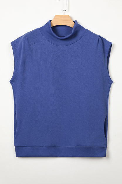 Solid Mock Neck Cap Sleeve Oversized Top