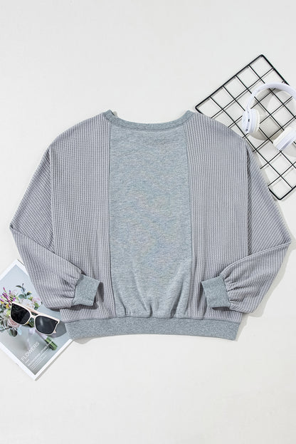 Waffle Raw Edge Long Sleeve Top