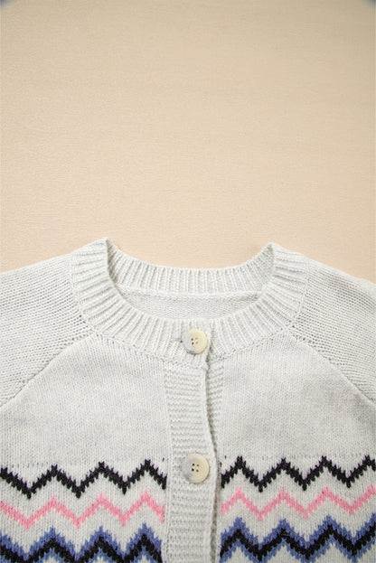 Stripe Geometric Button-Up Sweater Cardigan