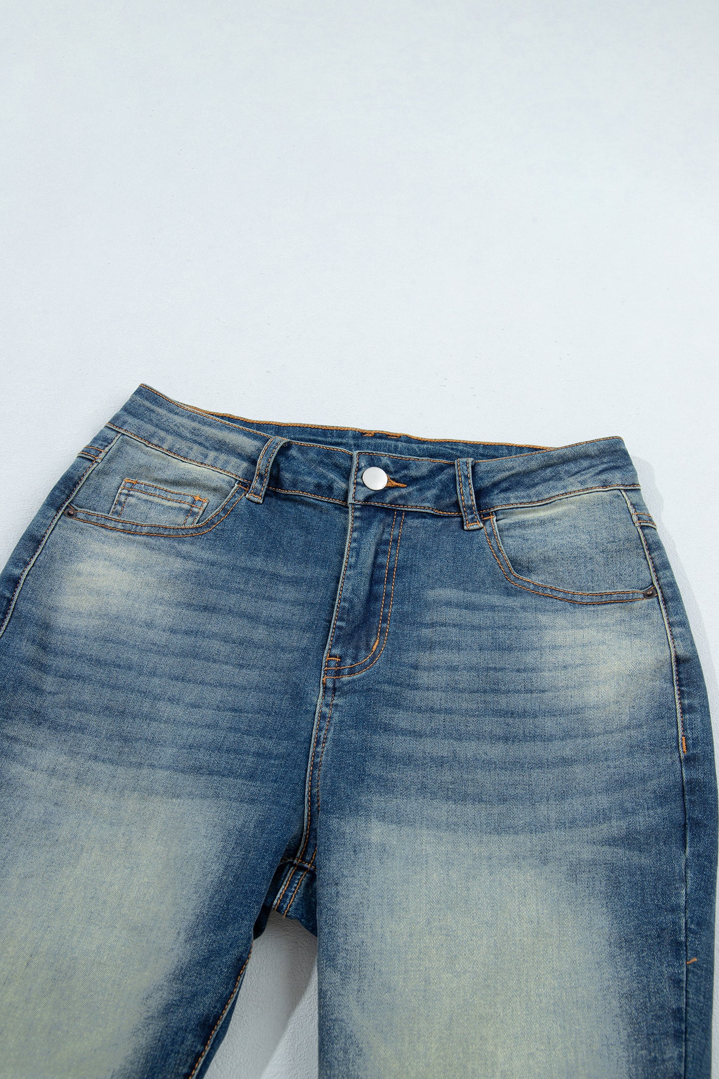 Solid Denim Flare Leg Jeans w/ Pockets
