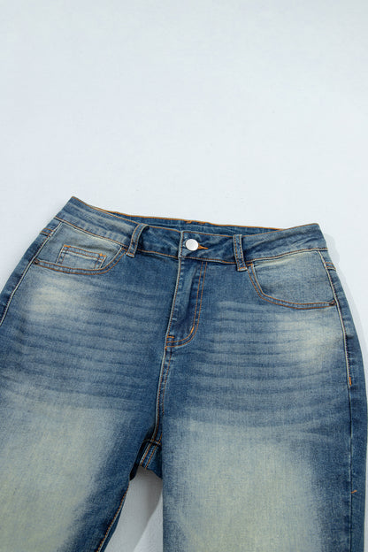 Solid Denim Flare Leg Jeans w/ Pockets