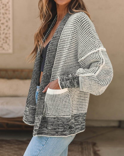 Chunky Waffle Open Front Cardigan