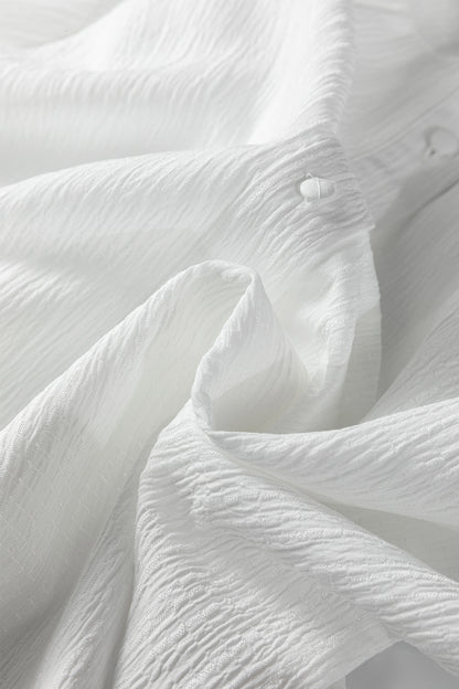Solid Crinkled Lantern Sleeve Buttoned Shirt