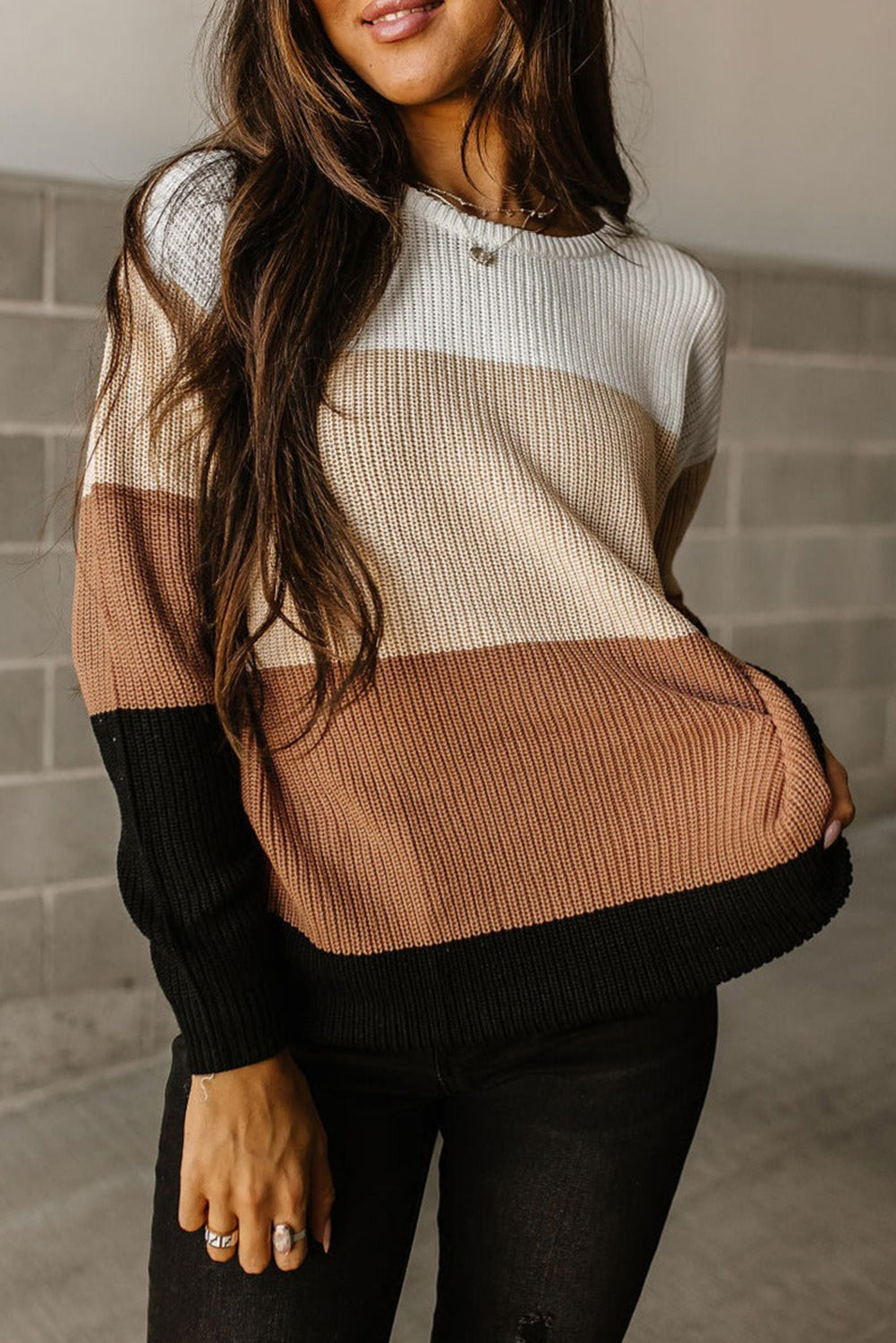 Colorblock Ribbed Trim Pullover Sweater