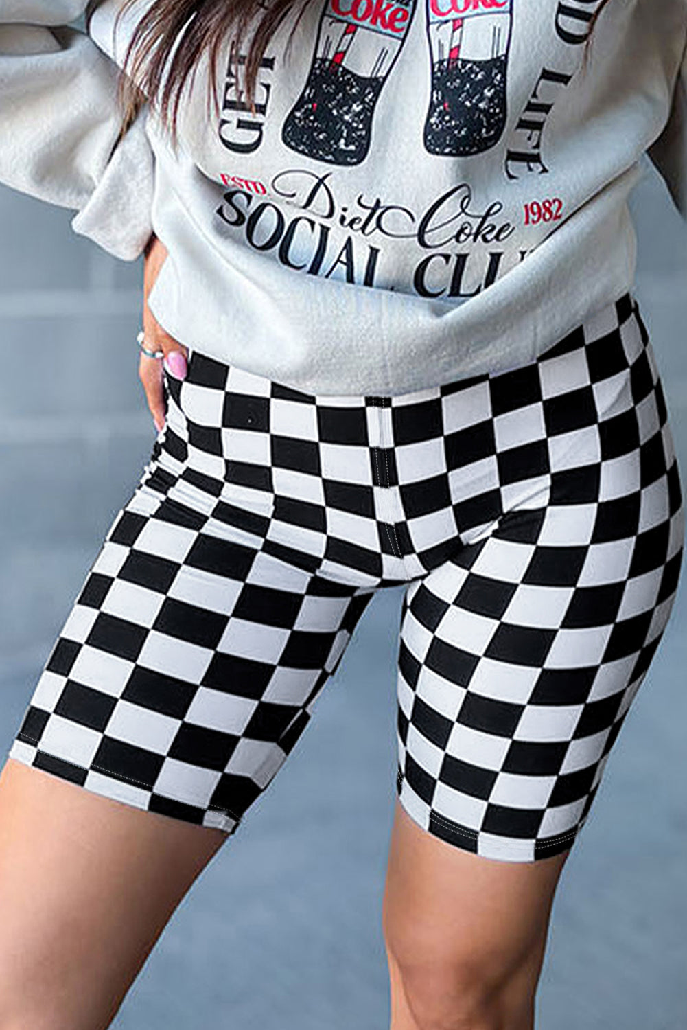 Checker High Waist Biker Shorts