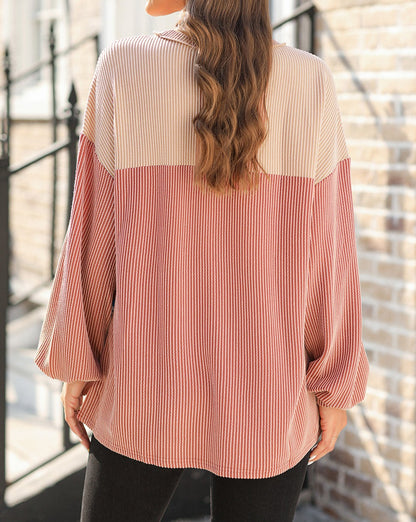 Floral Colorblock Ribbed Top