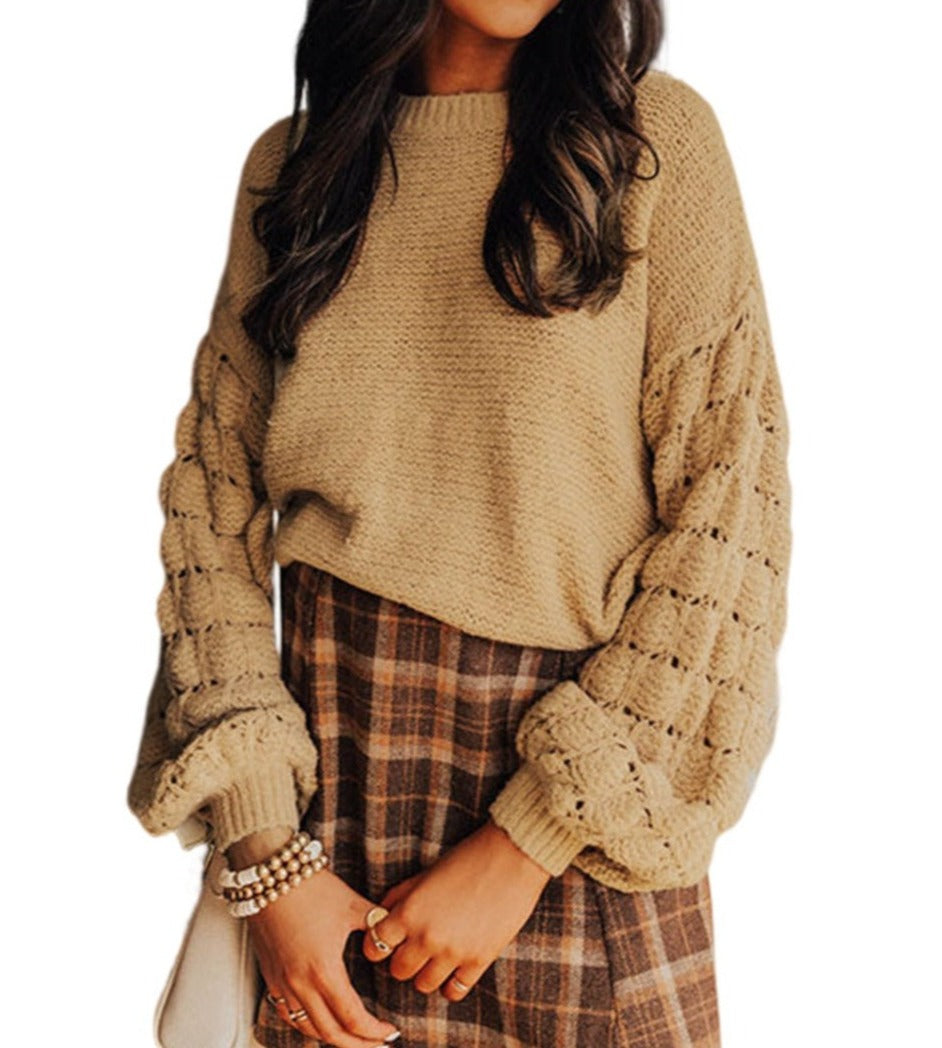 NEW! Hollowed Bubble Sleeve Knit Sweater