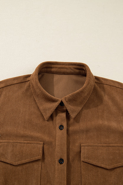 Plus Size Corduroy Button-Up Collared Shirt Dress