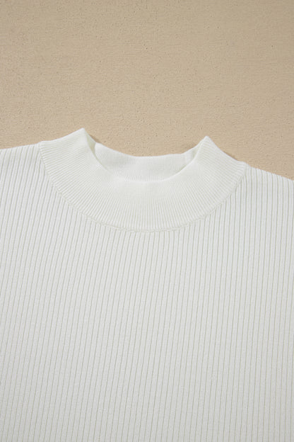 Solid Ribbed Knit Mock Neck Short Sleeve Top