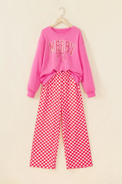 Christmas Merry Bow Graphic Top & Checker Pants Set