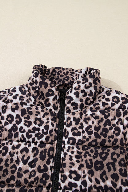 Leopard Quilted Sleeveless Zip Up Puffer Vest
