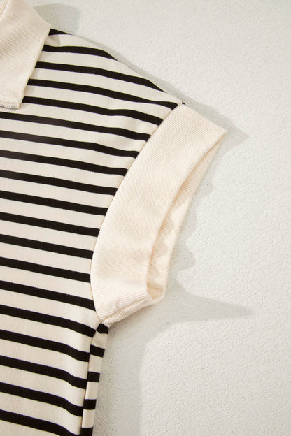 Stripe Colorblock Zip Polo & Drawstring Shorts Set