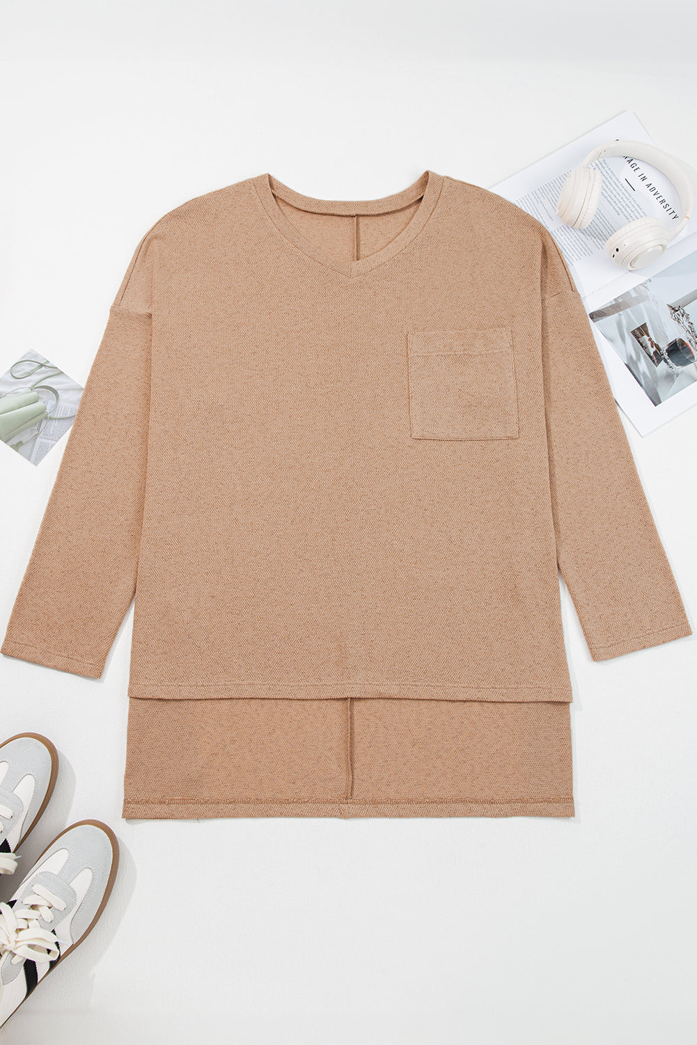 Plus Size Textured Knit Long Sleeve Tunic Top