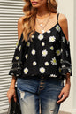 Mesh Insert Cold Shoulder Blouse