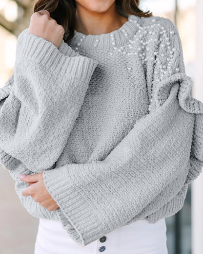 Ruffle Wide Sleeve Pearl Sweater