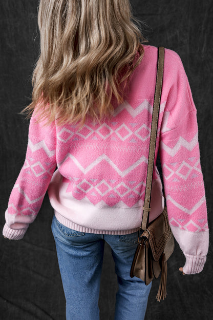 Aztec Geometric Drop Shoulder Sweater