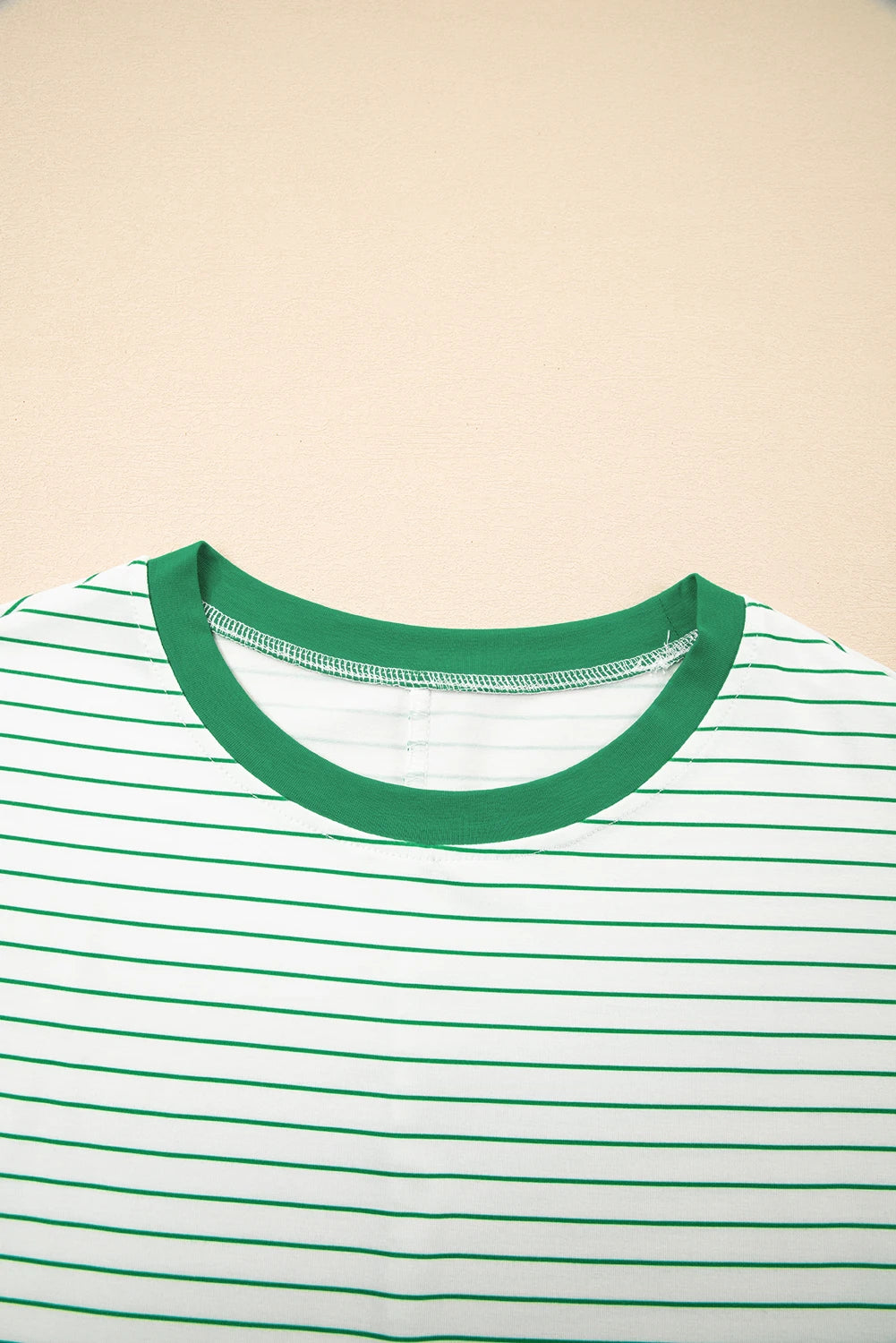 Stripe Ruffle Short Sleeve Crew Neck T-Shirt Mini Dress