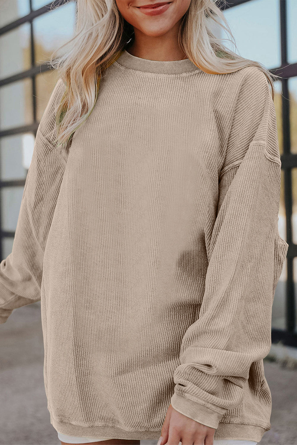 Ribbed Long Sleeve Oversized Sweatshirt