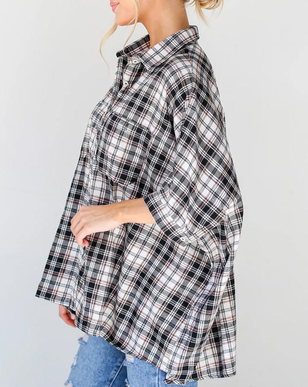 Plaid Chest Pockets Oversized Shirt