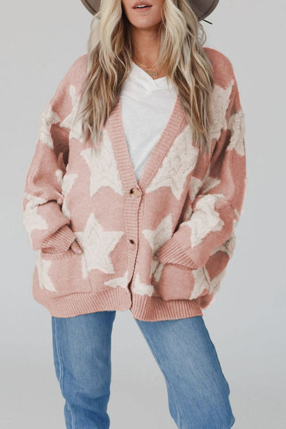 Star Sherpa Texture Sweater Cardigan