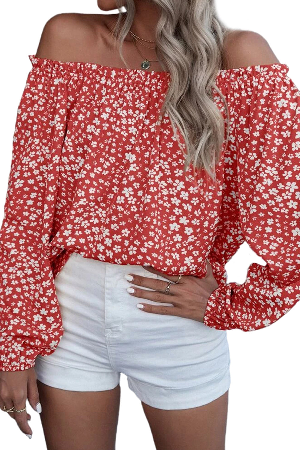 Floral Off Shoulder Lantern Sleeve Blouse