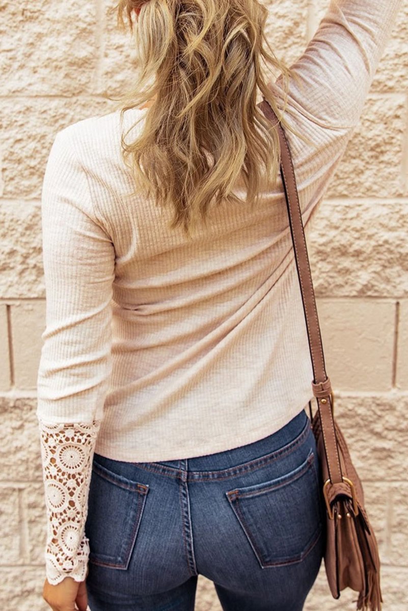 Crochet Lace Sleeve Henley Top