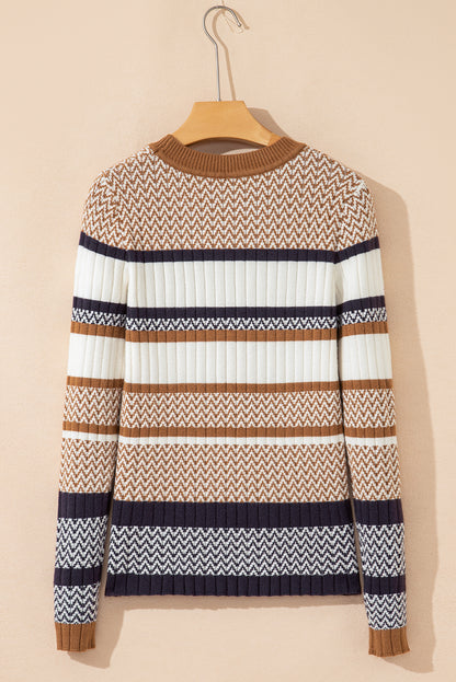Stripe Ribbed Knit Trim Sweater