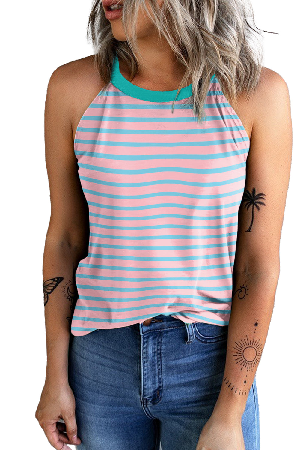 Stripe Round Neck Tank Top