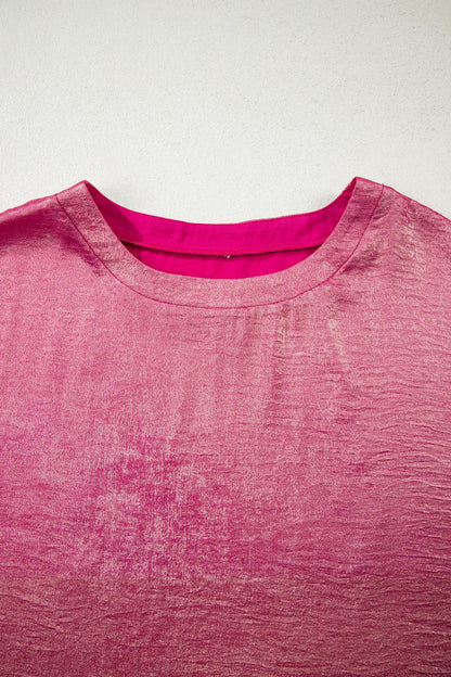 Metallic Round Neck Cap Sleeve Tee