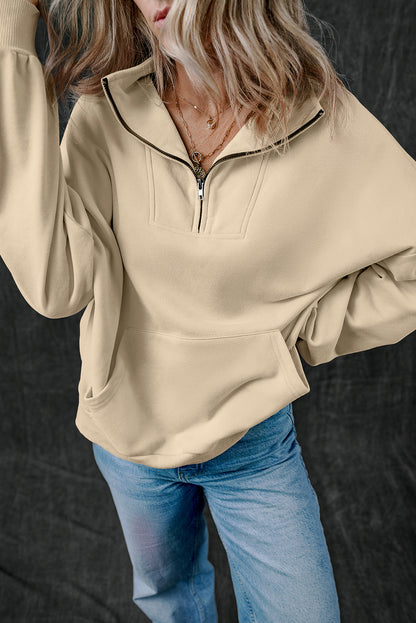 Zip-Up Kangaroo Pocket Sweatshirt