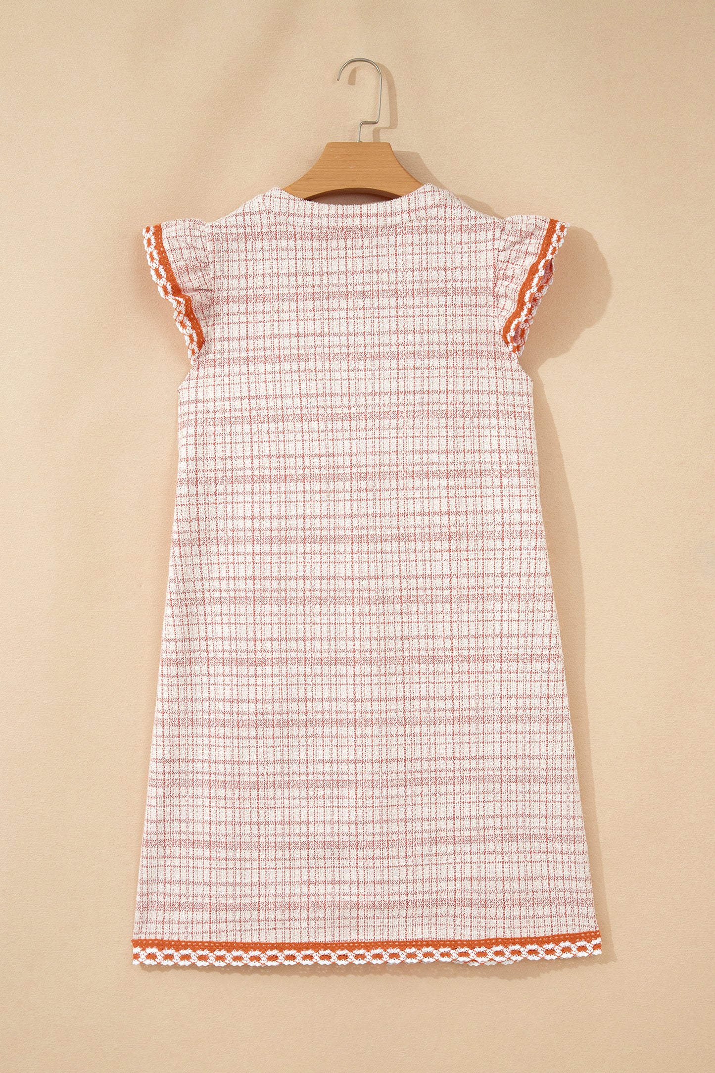 Plaid Textured Contrast Trim Tassel-Tie Mini Dress