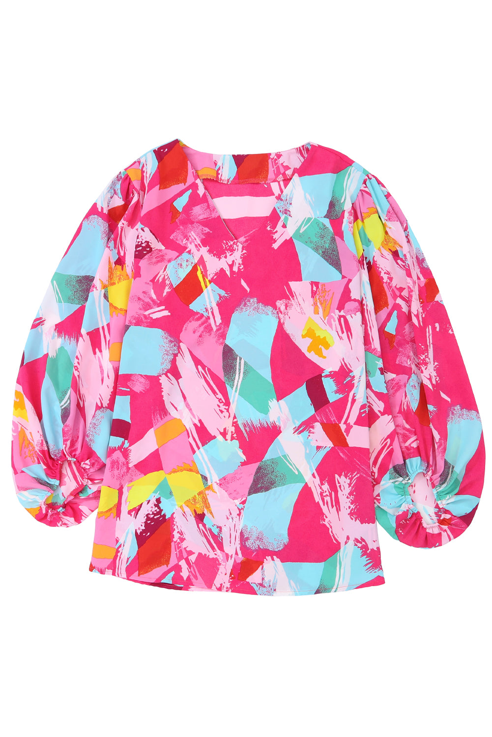 Abstract Puff Sleeve Blouse Plus Size