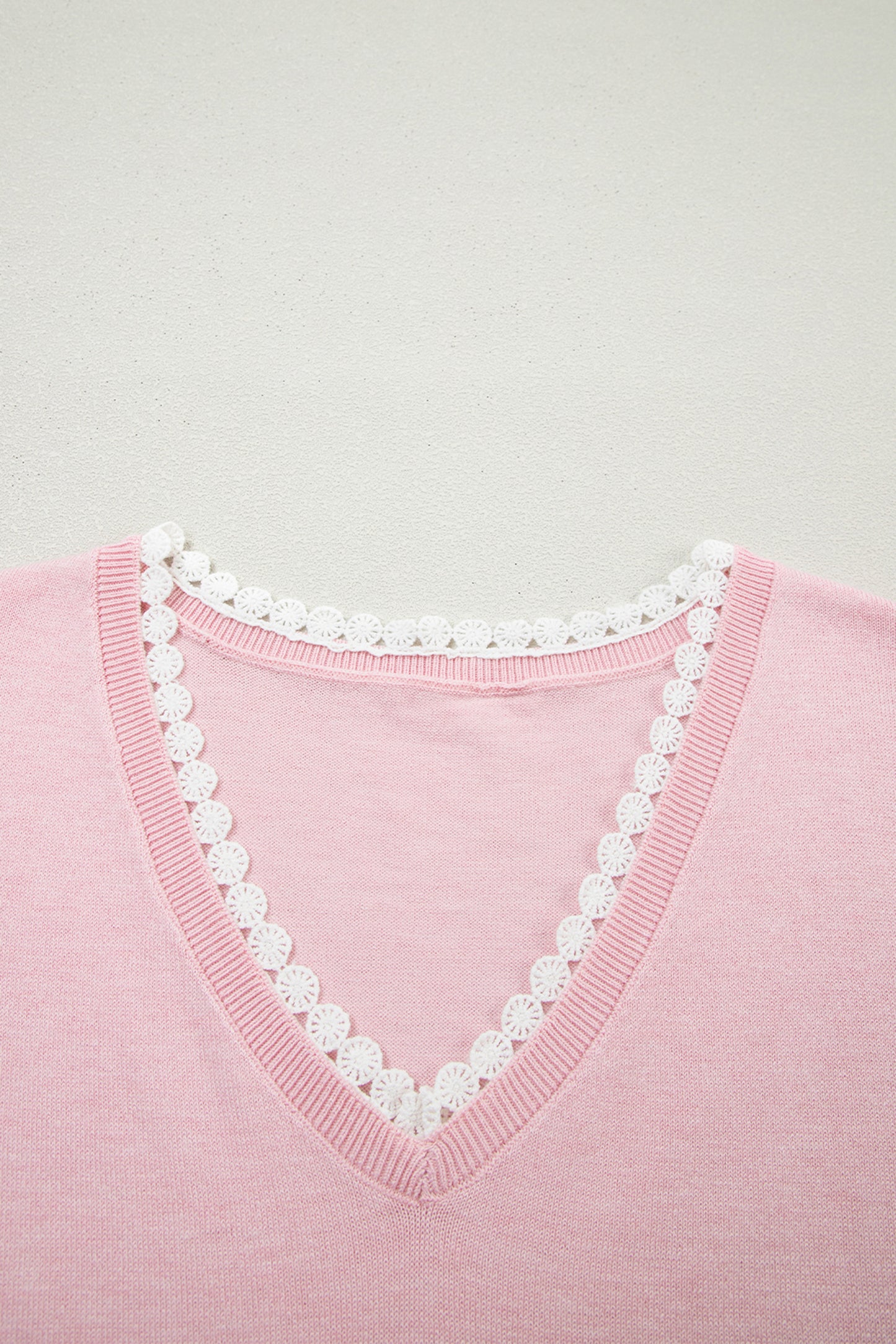 Lacy V-Neckline Short Sleeve Sweater