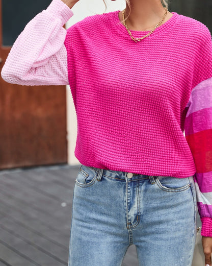 Waffle Colorblock Drop Shoulder Top